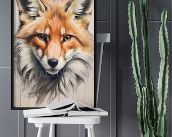 Abstract Fox Art Print, AI Generated Portrait, Watercolor Fox Painting, Woodland Animal Decor, Modern Wildlife Printable, Digital Download