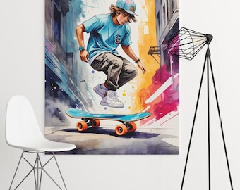 Skateboard Digital Print Art | Skateboarder Wall Art | Street Art Poster | Graffiti Wall Art | Digital Art Download | Printable Art | Prints