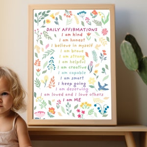 Positive Affirmationen | Happy Kids Ruheecke | Digital Download Kunstdruck | Druckbar | Motivierendes Kinder Poster für das Jugendzimmer
