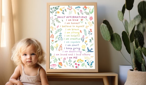 Positive Affirmations | Happy Kids Calming Corner | Digital Download Art Print | Printable | Motivational Childrens Teen Classroom Poster