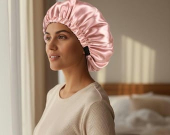 Doppelseitige Reversible Satin Schlafmütze mit verstellbarem Gummiband | Zwei Farben in Einem | Weiche, seidengefütterte Haarschutzkappe
