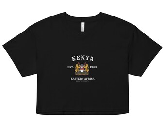Kenya EST 1963 Women Crop Top | Kenyan Coat of Arms Shirt | Nairobi Streetwear | Jamhuri Day Diaspora Gift | Ships Worldwide