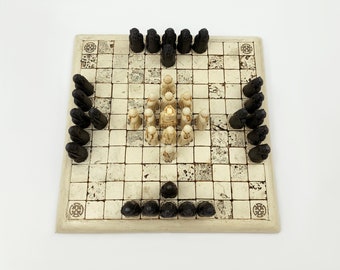 Rustic mosaic style Hnefatafl board and pieces