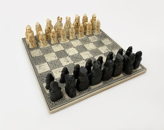 Chess set, Isle of Lewis pieces with board and storage bags