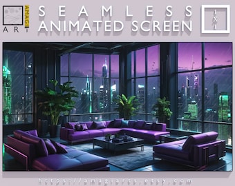 Rainy City Night Animated Overlay - Cozy Virtual Background for Twitch, OBS, and Zoom! Streamer & VTuber Overlay and Perfect fit for Youtube