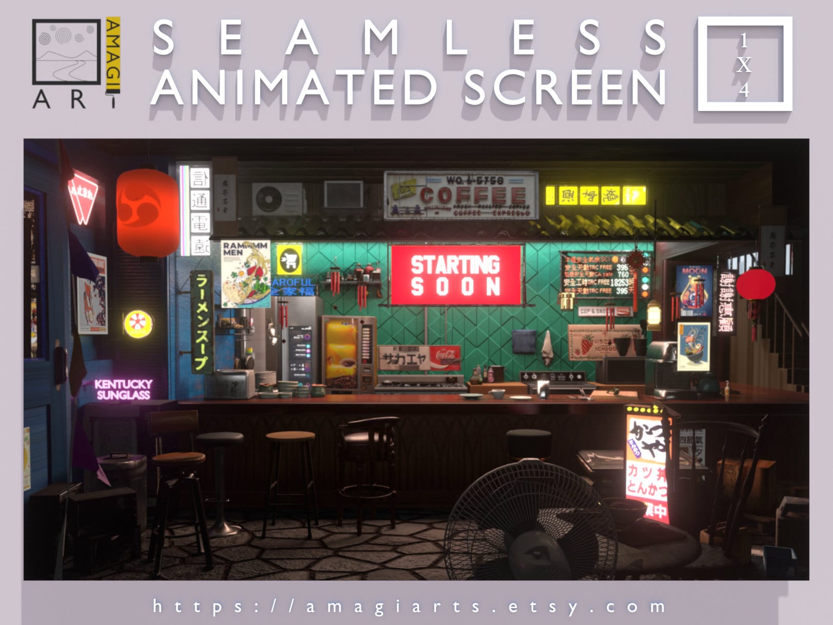 Animated Japanese Shop Stream Overlay Set: Twitch, Zoom (Digital Download)