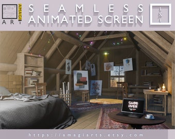 Cozy Attic Room Animated Overlay Bundle - Twitch & OBS Overlays, Virtual YouTuber Background, Zoom Overlay - Aesthetic, Virtual Backgrounds