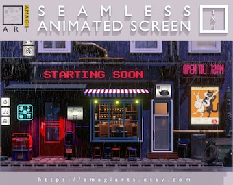 Rainy Night Animated Stream Overlay: Cozy Twitch Screens (Digital Download)