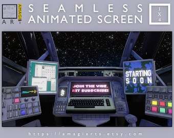 Animated Spaceship Cockpit Twitch Overlay: Night Stream Starting Soon Screen (Digital Download)