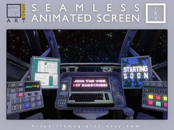 Animated Spaceship Cockpit Twitch Overlay: Night Stream Starting Soon Screen (Digital Download)