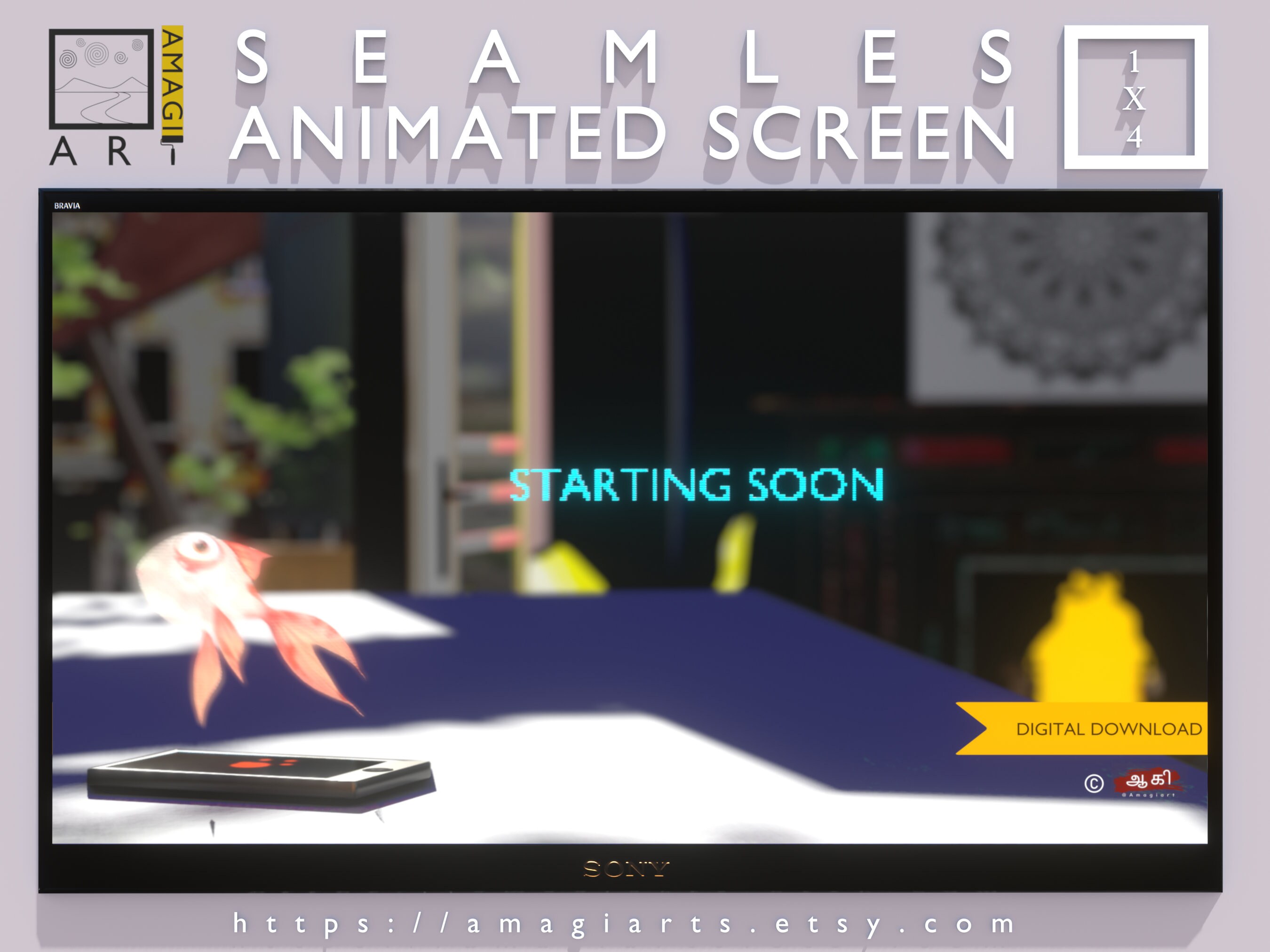 Cozy Animated Stream Overlay: Fish Room Scene (Digital Download)