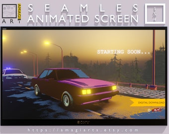 Car Chase Animated Stream Screen: Night Twitch Overlay (Digital Download)