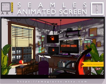 Cozy Animated Twitch Overlay: Lo-fi Gaming Room (Digital Download)