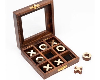 Personalisiertes Holz Tic Tac Toe Set - Palisander Handgemachtes Tic Tac Toe Spiel - Holz Brettspiel, tragbare Spiele, Mind Teasing Game - Geschenkideen