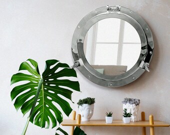 Nickel Finish Wall Mounted Premium Vintage Ship Porthole Mirror | Nautical Nickel Porthole Window | Nautical Wall Décor -Available in 8 size