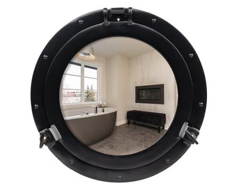 Black Finish Wall Mounted Premium Vintage Ship Porthole Mirror | Nautical Porthole Mirror Window | Nautical Wall Décor - Available in 8 size