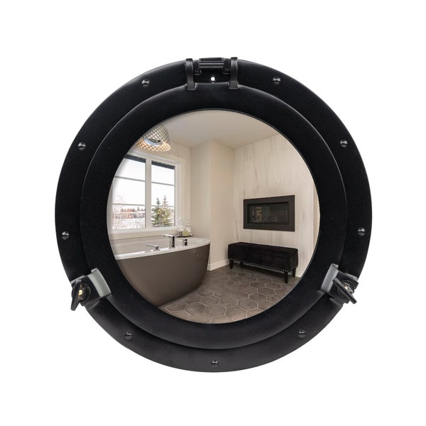 Black Finish Wall Mounted Premium Vintage Ship Porthole Mirror | Nautical Porthole Mirror Window | Nautical Wall Décor - Available in 8 size