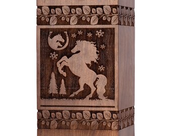 Urnes cheval en bois pour cendres humaines adulte mâle femelle - Grande boîte d'urne en bois, cercueil - funérailles, urnes funéraires pour homme femme enfant, chien chat urne