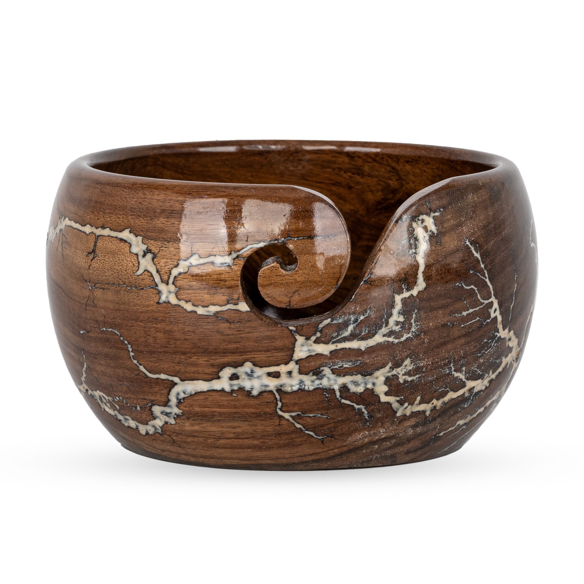Mango Wood Yarn Bowl with Mother of Pearl by Loops & Threads