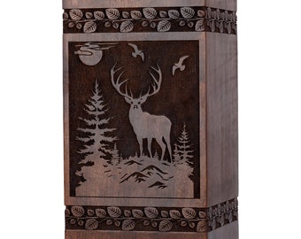 Arbre de vie en bois, cheval, cerf, aigle pour cendres humaines adulte homme femme - Grande urne funéraire en bois pour homme femme enfant, urne pour animaux de compagnie