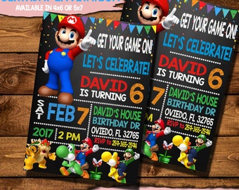 Invitación de cumpleaños de Super Mario, invitación de Super Mario, invitación de Super Mario de impresión digital, invitación de fiesta de cumpleaños de Super Mario