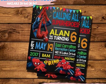 Spiderman-födelsedagsinbjudan, Spiderman-inbjudan, digitaltryckt Spiderman-inbjudan, Spiderman-födelsedagsfestinbjudan