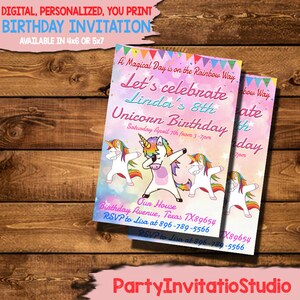 Dabbing Unicorn Birthday Invitation, Dab Unicorn Invitation, Digital-Print Yourself Unicorn Invite, Unicorn Birthday Party Invite