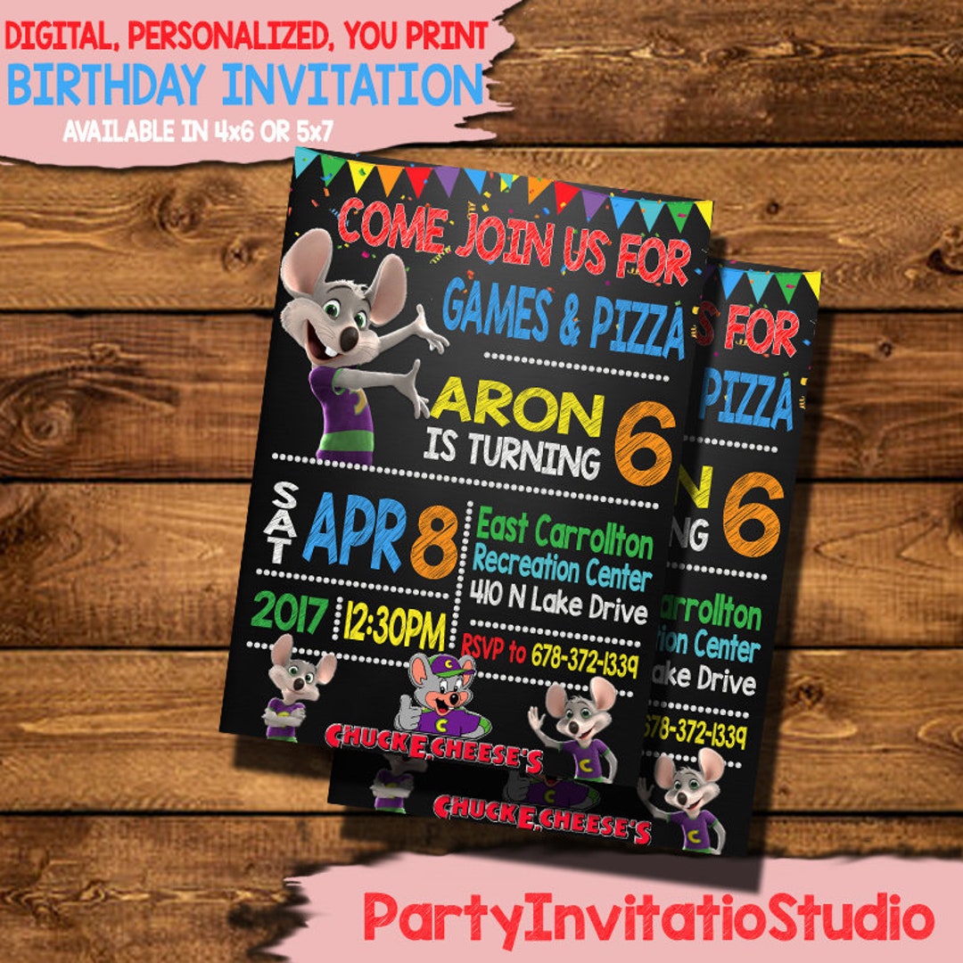 Chuck E. Cheese Birthday Invitation, Chuck E Cheese Invitation, Digital