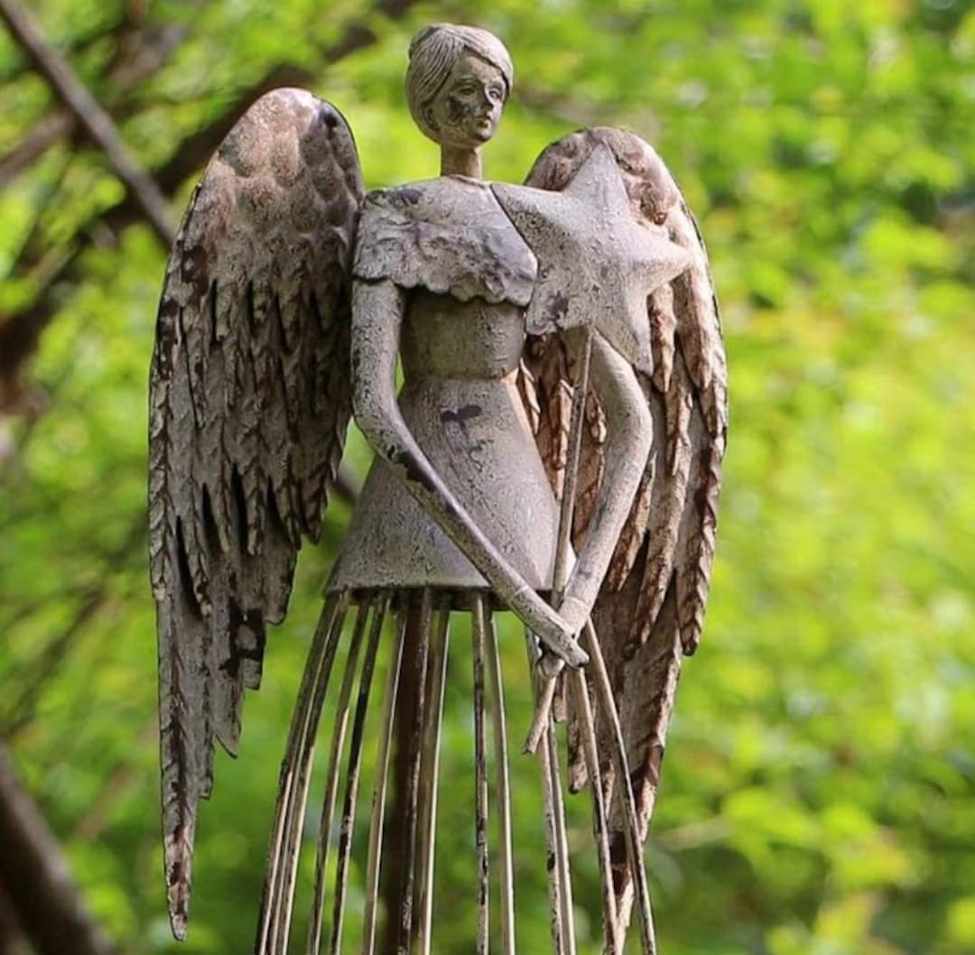 Garden Angel Statue Decor Rustic Metal Angel Sculpture Garden Yard Art