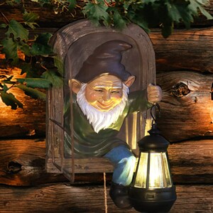 Resin Tree Hugger Gnomes Outdoor Statues, Funny Gnomes Garden Statues Sculpture, With Solar Light