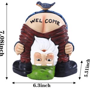 Garden Gnome Statue Resin Funny Garden Bird Welcome Figurines image 2