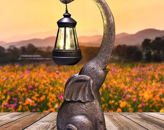 15 inch Outdoor Sculpture Figurine Statue Elephant with Solar Powered LED Lights