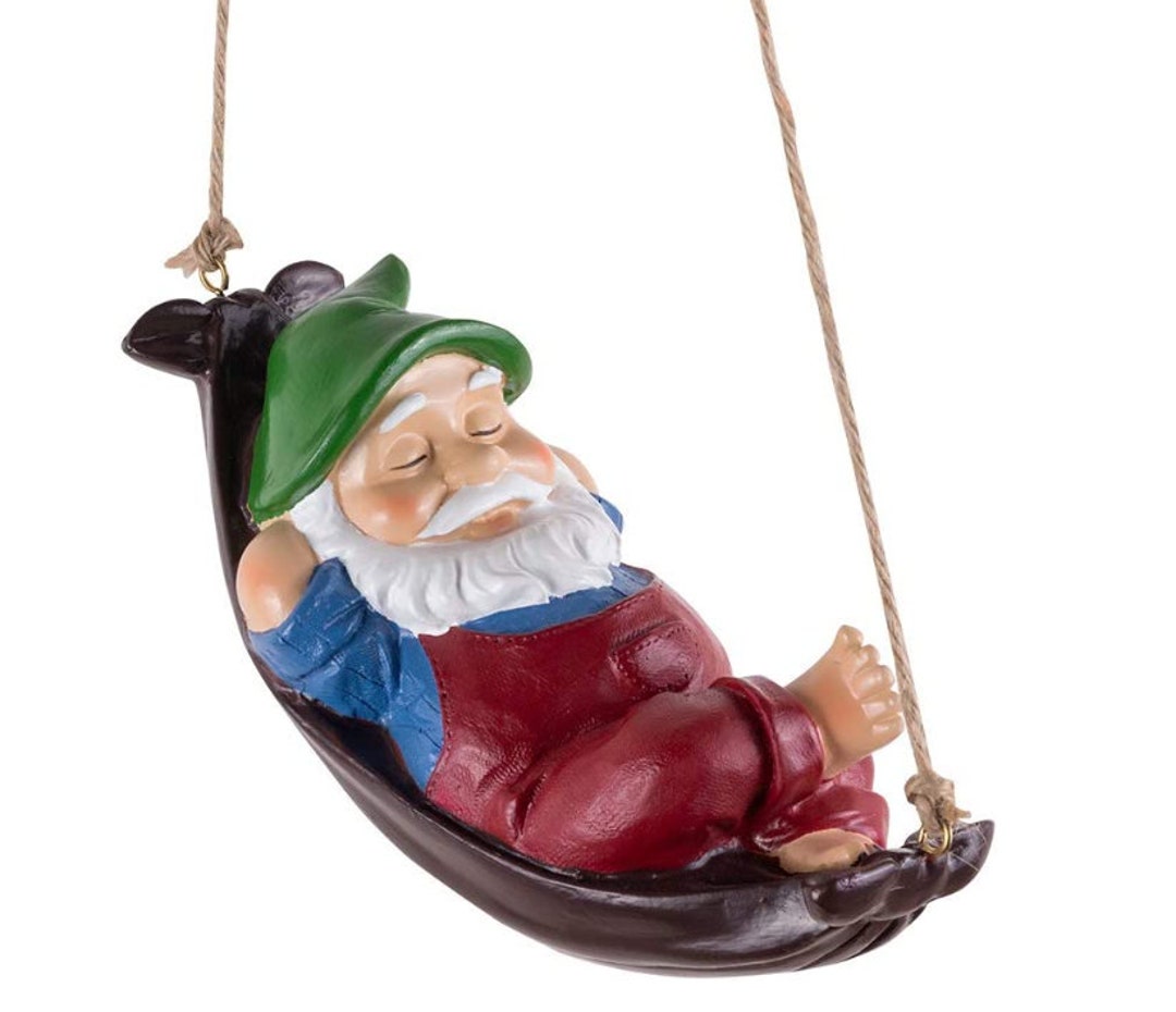 Funny Garden Gnomes Outdoor Hanging Statue, Multicolor Resin Hammock
