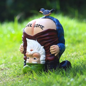 Garden Gnome Statue Resin Funny Garden Bird Welcome Figurines image 5