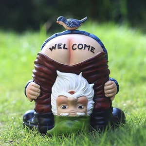 Garden Gnome Statue Resin Funny Garden Bird Welcome Figurines