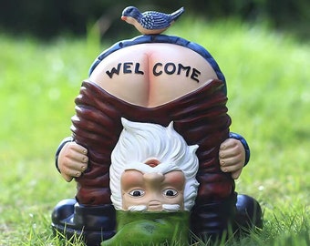Garden Gnome Statue Resin Funny Garden Bird Welcome Figurines