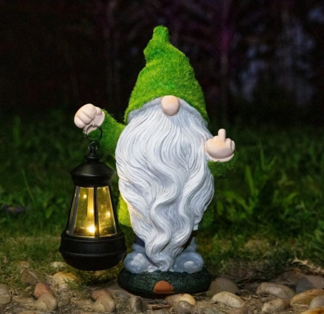 Garden Outdoor Gnome Statues Decor With Solar Lights , Large Funny