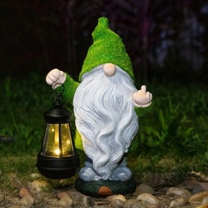 Garden Outdoor Gnome Statues Decor with Solar Lights , Large Funny Gnome Garden Figurines for Outside Patio Yard
