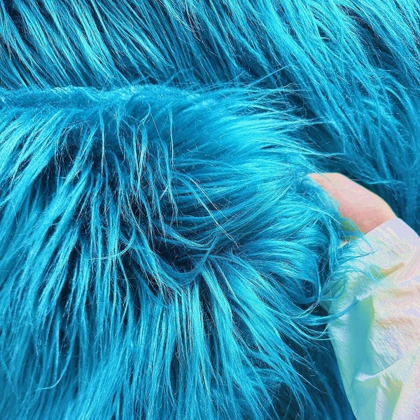 Tela de piel sintética azul turquesa, pieles peludas de pelo súper largo, pieles artesanales de lujo, disfraces de Cosplay, Material de fursuit de piel, accesorios para fotos de recién nacidos