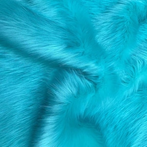 Turquoise Blue Fox Faux Fur Fabric, Long Pile Fun Fur for Fursuit Costumes Cosplay Dolls Hair Plush Toys Headband Slide Slippers Fur Bag Hat