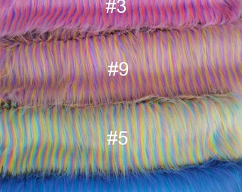 Colorful Striped Faux Fur Fabric,Long Pile Fur,Fursuit Fabric,Imitation Fox Fur for Plush Toy Doll Making Fursuit Material Craft Winter Coat