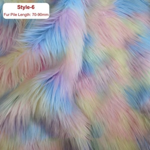 Luxury Extra Soft Rabbit Fur, Macaron Fox Fur Fabric,Pastel Rainbow Cuddly Long Pile Faux Fur for Boot Cuffs,Slide Slippers,Bag,Coat,Unicorn