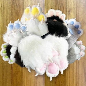Fursuit Paw Gloves Puppy Paw for Halloween Party Furry Glove Wolf Paw Cosplay Costumes Cat Animal Paw Handmade Furry Hand Paws Birthday Gift