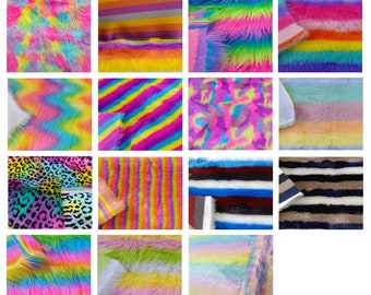 Pastel Rainbow Faux Fur Fabric, Long Pile Furry Colorful Fur,Striped Plush Fur for Winter Boots Decoration Fursuit Costumes Clothing Pompoms