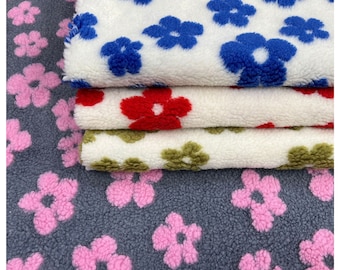 Tela polar sherpa colorida, con estampado floral, lana de cordero sintética, tela de invierno para chaleco, chaqueta de plumón, forro térmico, manta.