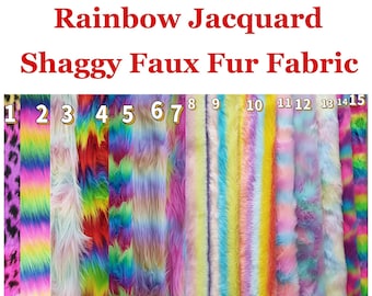 Stripe Rainbow Faux Fur Fabric,Multi-Color Fake Fur,Jacquard Faux Fun Shaggy Fur for Coat Costumes Scarf Rug Props Upholstery Jackets Pillow