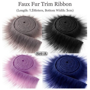 Lot de 4 rubans décoratifs en fausse fourrure solide, franges en fausse fourrure de renard moelleux pour diapositives, pantoufles, col, remplacement de capuche, décoration de costumes