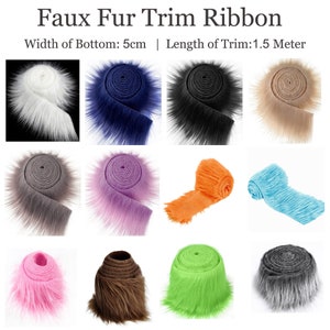 Decorative Colorful Faux Fur Trim Ribbon,2 Fluffy Faux Shaggy Fur Fringe Stripe for Slide Slipper Collar Hood Replacement Costume Decoration