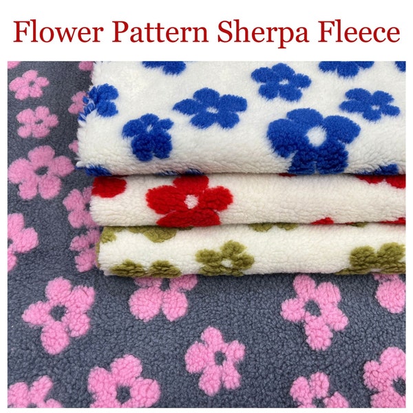 Colorful Sherpa Fleece Fabric, Flower Print Plush Lamb Wool Fake Fur, Winter Fabric for Vest Down Jacket Thermal Lining Fabric Throw Blanket