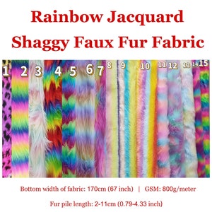 Stripe Rainbow Faux Fur Fabric,Multi-Color Fake Fur,Jacquard Faux Fun Shaggy Fur for Coat Costumes Scarf Rug Props Upholstery Jackets Pillow